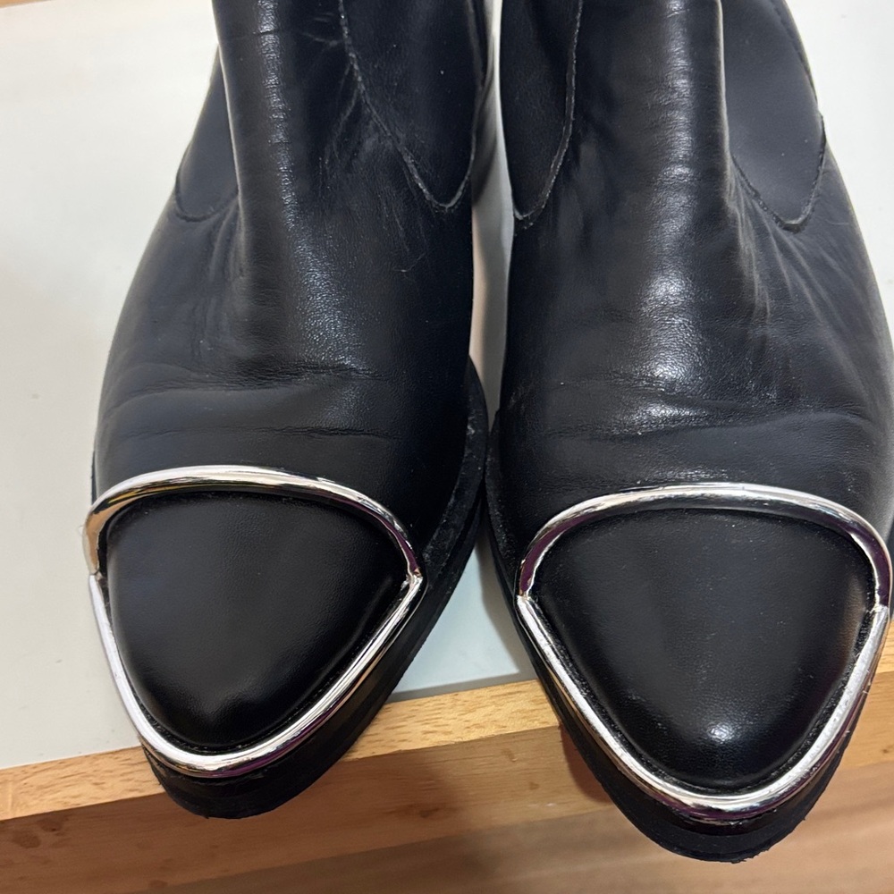 Topshop Black Leather Ankle Boots with Silver Toe Accents - Picture 10 of 16